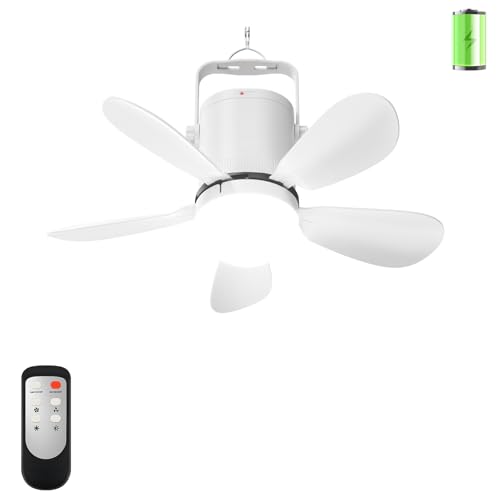 Ceiling Fan Light, Battery Operated Gazebo Fan Light with Remote, Portable Rechargeable Camping Fan Light for Outside, Wireless, for Outdoor Tent Canopy Porch Patio Greenhouse RVs Pergola - size: 17" Ceiling Fan