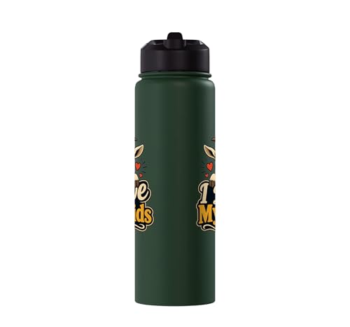 Goat Lover Farm Kids Animal Heart Cute Stainless Steel Insulated Water Bottle - color: Dark Green