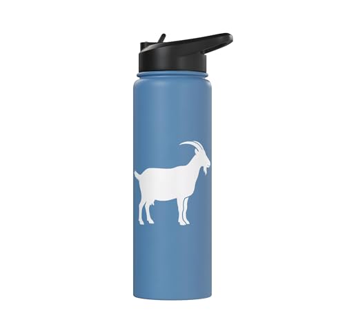 White Goat Silhouette Farm Animal For Kids Playful Barnyard Stainless Steel Insulated Water Bottle - color: Light Blue