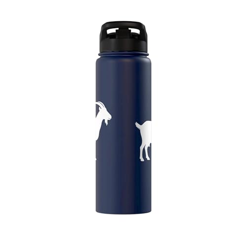 White Goat Silhouette Farm Animal For Kids Playful Barnyard Stainless Steel Insulated Water Bottle - color: Navy Blue
