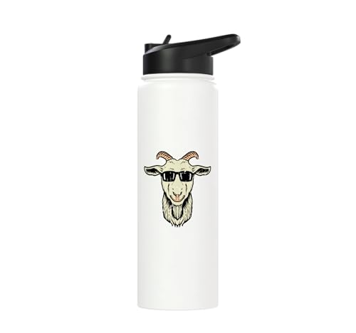 Goat Face Sunglasses Cool Farm Animal Men Boys Kids Women Stainless Steel Insulated Water Bottle - color: White