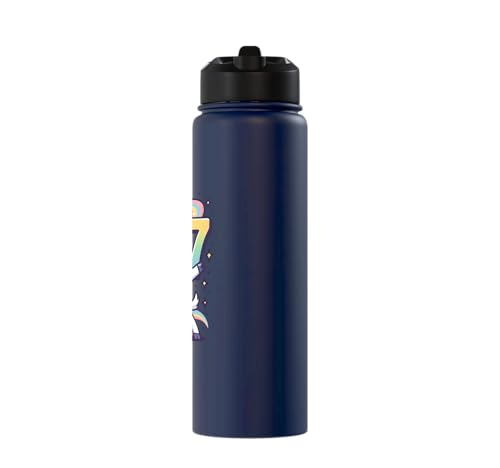 Magical Rainbow Dabbing Goat Funny Six Seven Meme Kids Teens Stainless Steel Insulated Water Bottle - color: Navy Blue
