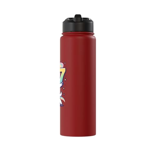 Magical Rainbow Dabbing Goat Funny Six Seven Meme Kids Teens Stainless Steel Insulated Water Bottle - color: Red