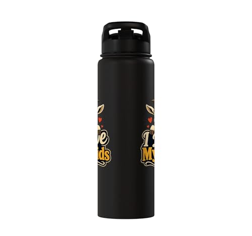 Goat Lover Farm Kids Animal Heart Cute Stainless Steel Insulated Water Bottle - color: Black