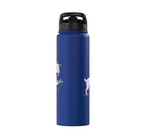Gaming Goat Kids Controller Gamer Illustration Cute Goat Stainless Steel Insulated Water Bottle - color: Royal Blue