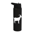 White Goat Silhouette Farm Animal For Kids Playful Barnyard Stainless Steel Insulated Water Bottle - color: Black