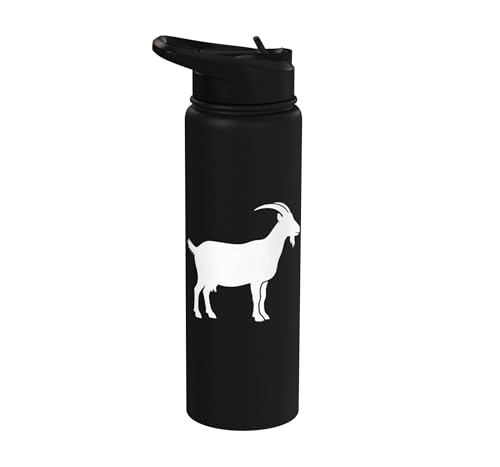 White Goat Silhouette Farm Animal For Kids Playful Barnyard Stainless Steel Insulated Water Bottle - color: Black