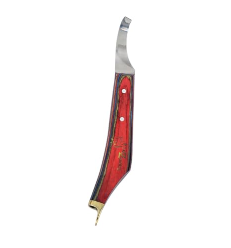 Farrier Hoof Knife–Left Handed,Premium Sharp Curved Blade with Brass Horseshoeing Topper,Ergonomic Wooden Handle,Hoof Trimming & Cleaning Knife for Horses,Ponies,Donkeys (Left Handed)