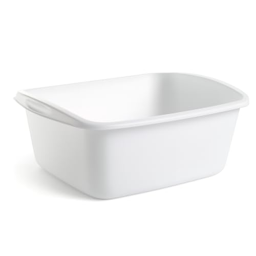 Tribello Plastic Wash Tub Dishpan Basin and Foot Bath for Soaking Feet, Laundry Hand Wash Bucket, Dish Pans for Washing and Storage Cleaning Supplies - 12 Quarts - Heavy Duty - Made in USA (White) - color: White