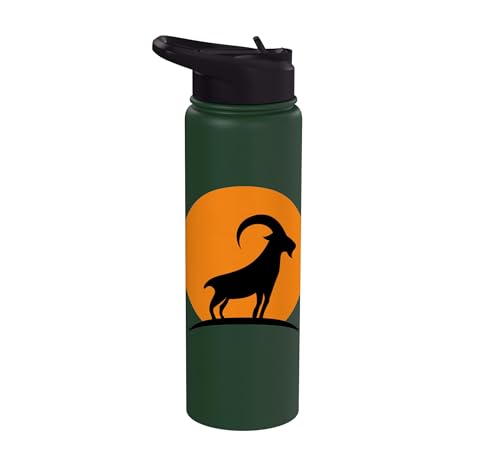 Sunset Wild Goat Capricorn Lover Gift Adult Men Women Kids Stainless Steel Insulated Water Bottle - color: Dark Green