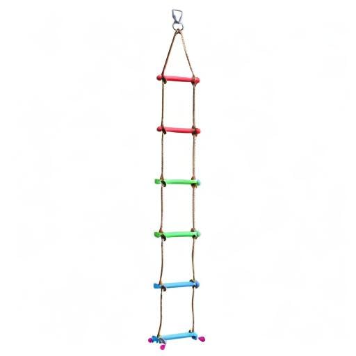 Rainbow Craft 6.6FT Ninja Rope Ladder, PP Material, Kids Obstacle Course | 220lbs Capacity, Ages 3-12, Portable with Hooks, Fits Swing Sets & Slacklines, Backyard Ninja Warrior Training