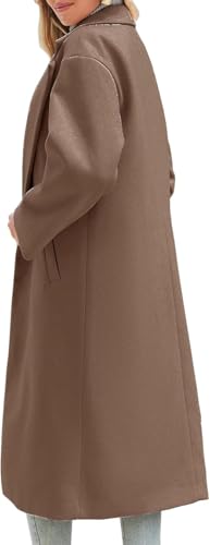 Women's Notch Lapel Single Breasted Pea Coat | Premium Wool Blend, Oversized Long Casual Overcoat with Pockets, Fall and Winter - color: Camel, size: X-Large
