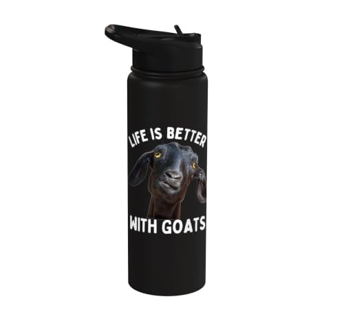 Funny Life is Better with Goats Whisperer Goat Lover Kids Stainless Steel Insulated Water Bottle - color: Black