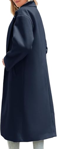 Women's Notch Lapel Single Breasted Pea Coat | Premium Wool Blend, Oversized Long Casual Overcoat with Pockets, Fall and Winter - color: Dark Blue, size: Small