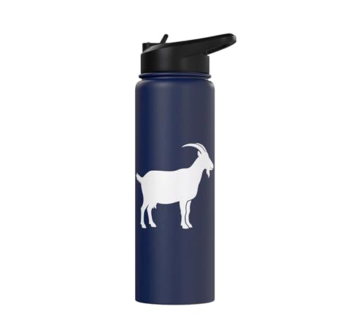 White Goat Silhouette Farm Animal For Kids Playful Barnyard Stainless Steel Insulated Water Bottle - color: Navy Blue