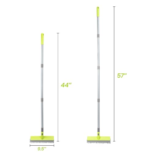 Floor Scrub Brush with 57" Long Handle, 2 in 1 Scrape and Deck Brush Floor Scrubber for Cleaning Smooth Concrete, Carpet, Patio, Kitchen Wall and Tile