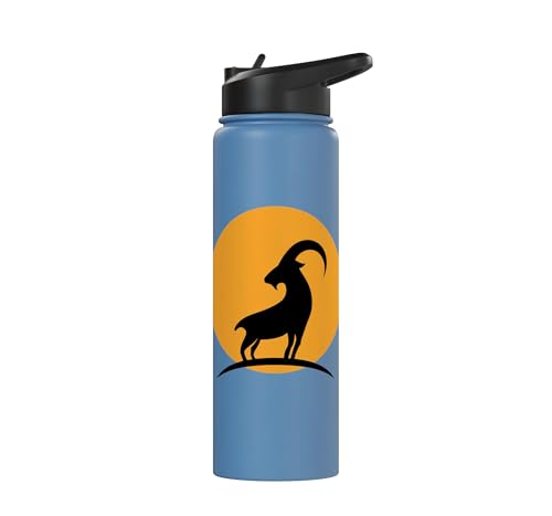 Sunset Wild Goat Capricorn Lover Gift Adult Men Women Kids Stainless Steel Insulated Water Bottle - color: Light Blue