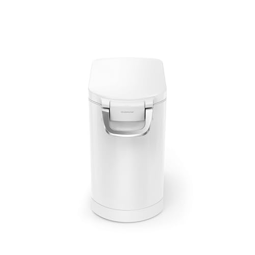 simplehuman Medium Pet Food Storage Container, Holds 25-29 lb / 11-13 kg of Dry Dog Food, Cat Food, or Bird Seed, Airtight Lock-Tight Lid with Magnetic Scoop, BPA-Free, White Steel - color: White, size: Medium