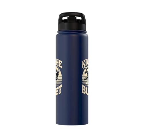 Kick the Bucket Funny Vintage Goat Pun Stainless Steel Insulated Water Bottle - color: Navy Blue