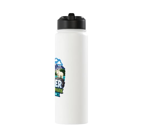 Glacier National Park Montana Mountain Goat Kids Adventure Stainless Steel Insulated Water Bottle - color: White