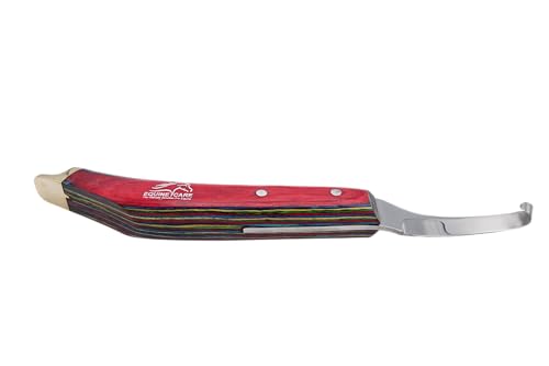 Farrier Hoof Knife, Left-Handed, Brass Cap for Horse Shoeing | Farrier hoof knife with J2 stainless steel blade, notched brass shoe topper and layered handle; right- or left-handed - style: Left Handed