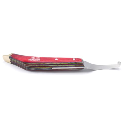 Farrier Hoof Knife, Left-Handed, Brass Cap for Horse Shoeing | Farrier hoof knife with J2 stainless steel blade, notched brass shoe topper and layered handle; right- or left-handed - style: Left Handed