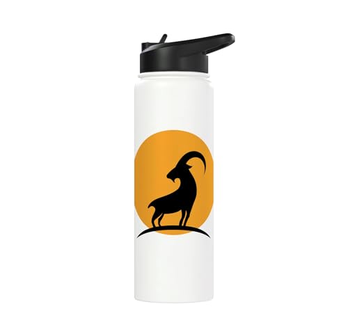 Sunset Wild Goat Capricorn Lover Gift Adult Men Women Kids Stainless Steel Insulated Water Bottle - color: White