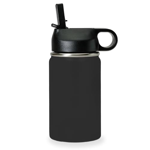 LaserGram Personalized 12oz Water Bottle, Horse (Black) | Engraved Gift, Vacuum Insulated Stainless Steel, Flip-Top Straw Lid, Laser Engraved With Your Name - color: Black, size: 12 Ounces