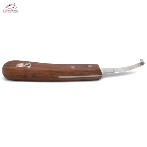 Equine Care Left-Handed Short Blade Hoof Knife for Horse Hoof Trimming | Short Farrier Hoof Knife: J2 stainless steel, compact curled tip and dual-riveted wood handle; right- or left-handed - style: Left Handed