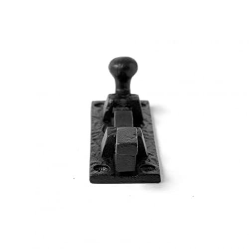 Renovators Supply Manufacturing Door Lock Latch 4 in. Black Wrought Iron Ball Tip Styled Necked Offset Slide Bolt Latch with Mounting Hardware - size: Pack of 1, style: 4 inch - Ball Tip