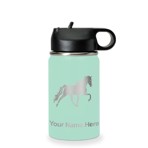 LaserGram Personalized 12oz Water Bottle, Horse (Teal) | Engraved Gift, Vacuum Insulated Stainless Steel, Flip-Top Straw Lid, Laser Engraved With Your Name - color: Teal, size: 12 Ounces