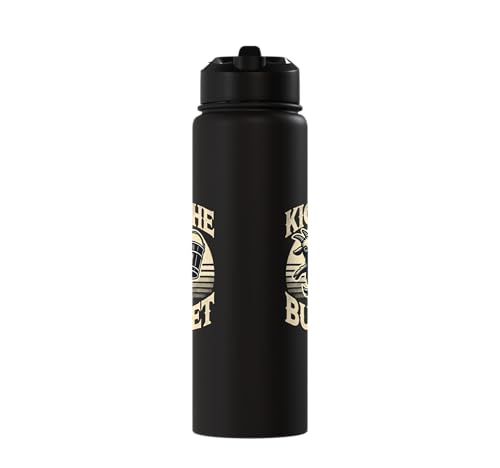 Kick the Bucket Funny Vintage Goat Pun Stainless Steel Insulated Water Bottle - color: Black