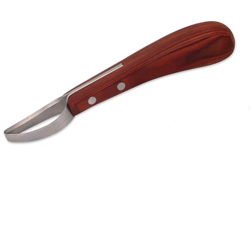 Hoof Knife with Sharpener Double-Ended Farrier Hoof Trimmer with Wooden Handle for Horses, Cows & Farm Livestock