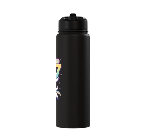 Magical Rainbow Dabbing Goat Funny Six Seven Meme Kids Teens Stainless Steel Insulated Water Bottle - color: Black