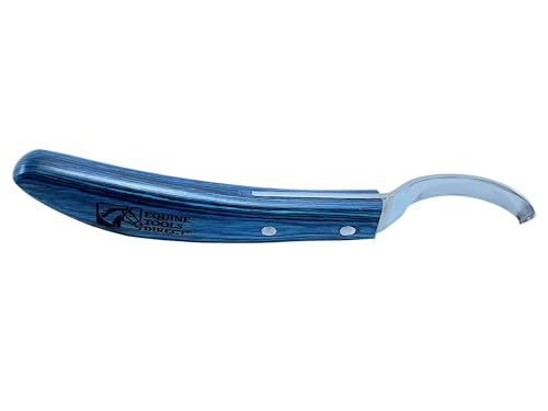 Left-Hand Curved Blade Farrier Hoof Knife, J2 420 Magnetic Stainless Steel Blade, Ergonomic Blue Handle, Horse Hoof Trimming Tool for Sole & Frog Paring - style: Left-Handed