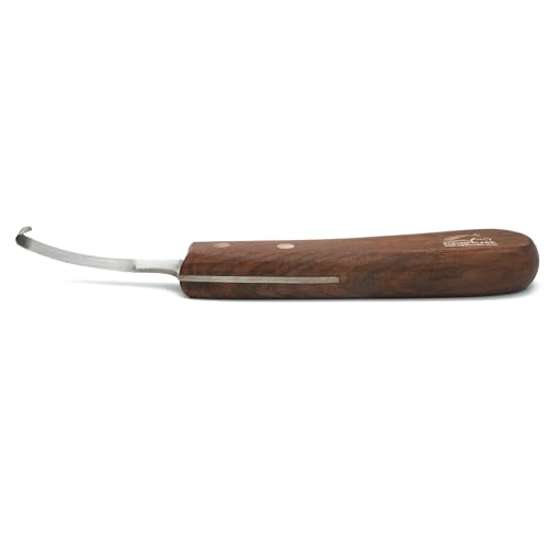Equine Care Right-Handed Short Blade Hoof Knife for Horse Hoof Trimming | Short Farrier Hoof Knife: J2 stainless steel, compact curled tip and dual-riveted wood handle; right- or left-handed - style: Right Handed