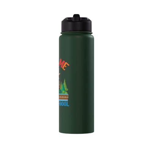 Welcome Back To School Cute Goat Student Boys Girls Kids Stainless Steel Insulated Water Bottle - color: Dark Green