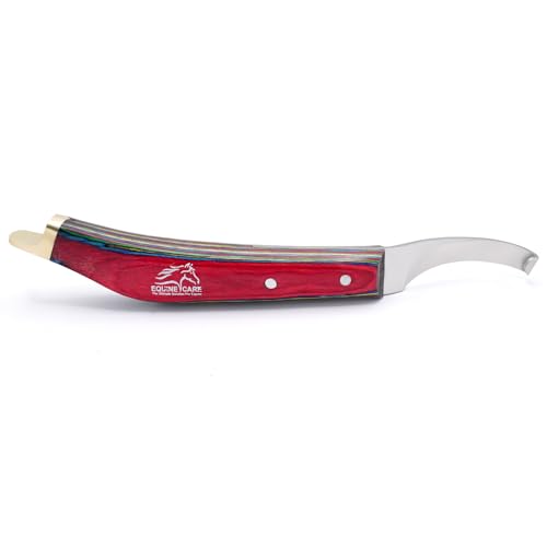 Farrier Hoof Knife, Left-Handed, Brass Cap for Horse Shoeing | Farrier hoof knife with J2 stainless steel blade, notched brass shoe topper and layered handle; right- or left-handed - style: Left Handed