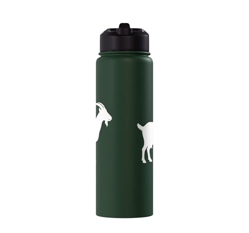 White Goat Silhouette Farm Animal For Kids Playful Barnyard Stainless Steel Insulated Water Bottle - color: Dark Green
