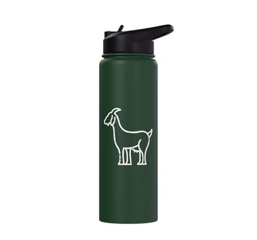 Goat Pocket Cute Farm Animal Boys Girls Kids Youth Women Men Stainless Steel Insulated Water Bottle - color: Dark Green