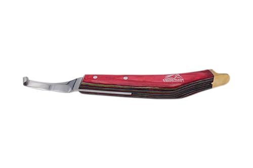 Farrier Hoof Knife, Right-Handed, Brass Cap for Horse Shoeing | Farrier hoof knife with J2 stainless steel blade, notched brass shoe topper and layered handle; right- or left-handed - style: Right Handed
