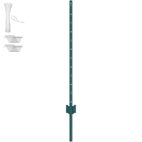 VEVOR 4 Feet U-Channel Metal Fence Post, 10 Pack with 20 Zip Ties & 20 Clips, Sturdy Steel Stakes for Garden Yard, Lawn, Farms and Outdoor Wire Fencing, Green - size: 4 Feet 10 Pack