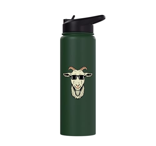 Goat Face Sunglasses Cool Farm Animal Men Boys Kids Women Stainless Steel Insulated Water Bottle - color: Dark Green
