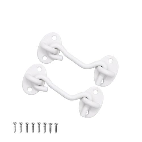 Privacy Hook and Eye Latch, 3 Inch Heavy Duty Barn Door Lock Latch, Gate Lock Cabin Hook Sliding Door Gate Latches Hardware for Window, Shed, Gate,Cabinet(White-2pcs)