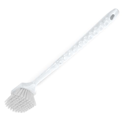 SPARTA 20" Floater Scrub Brush with Long Handle, Oil-Resistant Polyester Bristles, Multiple Trim Angles, Foam-Injected Polymer Block, Commercial Cleaning Tool, White