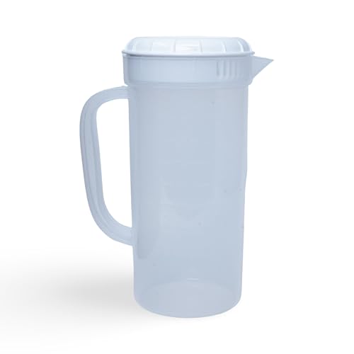 1 Quart Plastic Measuring Pitcher with Simple Lid, BPA Free, Shatterproof Beverage Jug for Iced Tea, Lemonade, Juices, Milk – Leak-Proof, Dishwasher Safe, Fridge Friendly | White - color: White, 1qt Pitcher w/ Lid