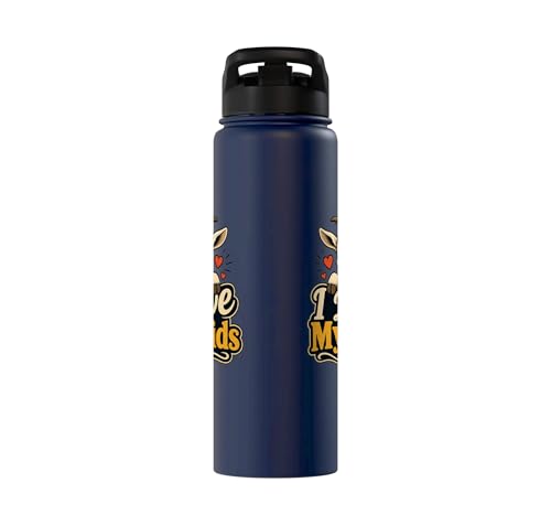 Goat Lover Farm Kids Animal Heart Cute Stainless Steel Insulated Water Bottle - color: Navy Blue