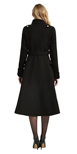 Long Trench Pea Coat for Women - Winter Trench Coat Goth Lapel Peacoat Outwear Thick Hood Pea Jacket Trenchcoat - color: B- Black, size: XX-Large