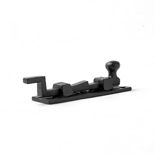 Renovators Supply Manufacturing Door Lock Latch 4 in. Black Wrought Iron Ball Tip Styled Necked Offset Slide Bolt Latch with Mounting Hardware - size: Pack of 1, style: 4 inch - Ball Tip