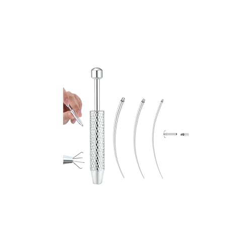 GEMQUEEN Piercing Ball Grabber Tool, 14-20G Taper for Changing Jewelry | Surgical Steel Flat Back Earrings Threader Tool Insertion Pin, Body Piercing Kit for Ear Rook Conch Nose Lip Jewelry Removal - style: Curved External Thread(14G 16G 18G) +Ball Grabbe